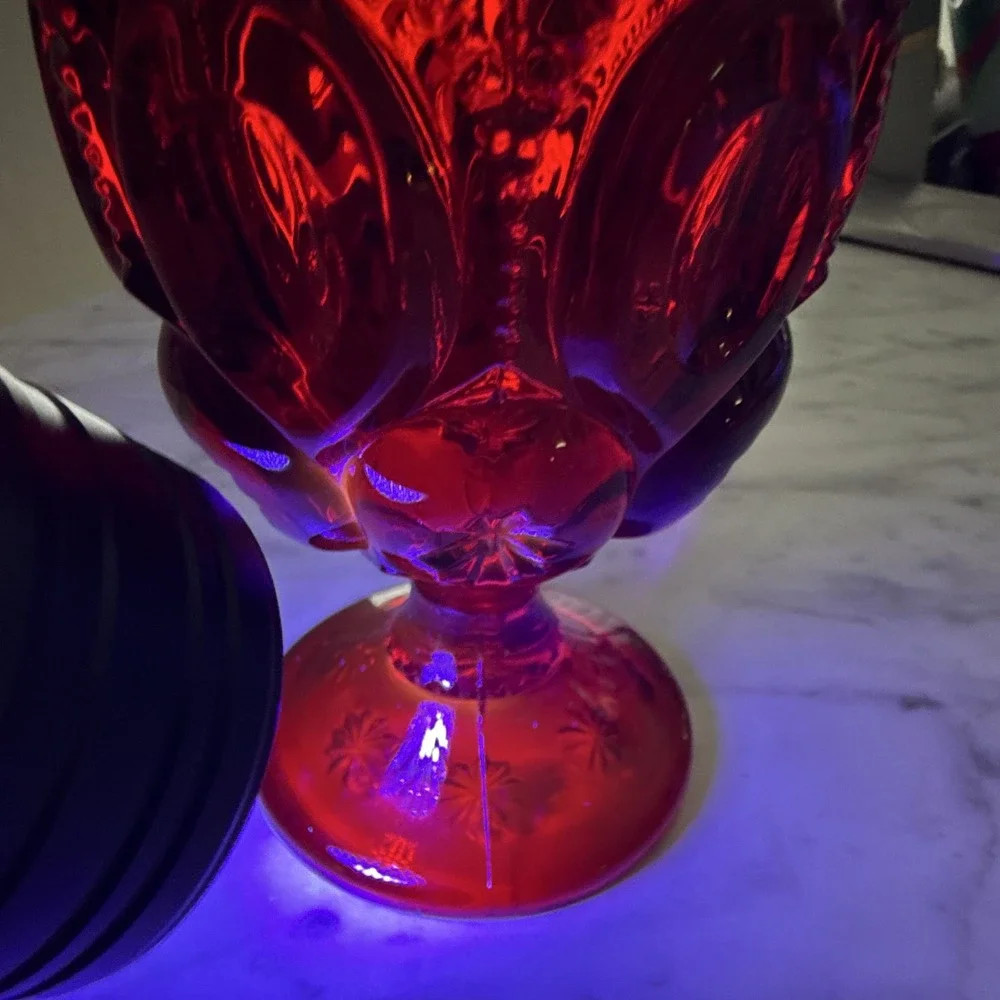 Vintage LE Smith Moon and Star Ruby Red Glass Goblet Pedestal Vase